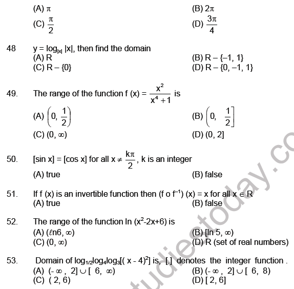 JEE Mathematics Relation And Functions MCQs Set B, Multiple Choice ...